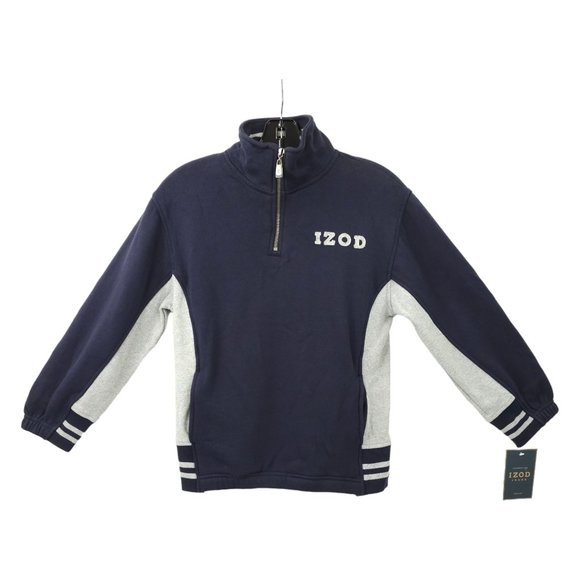 Izod Jeans Quarter Zip Pullover Sweatshirt Top Boys Size S/8 Navy Blue Gray NEW - Picture 1 of 16